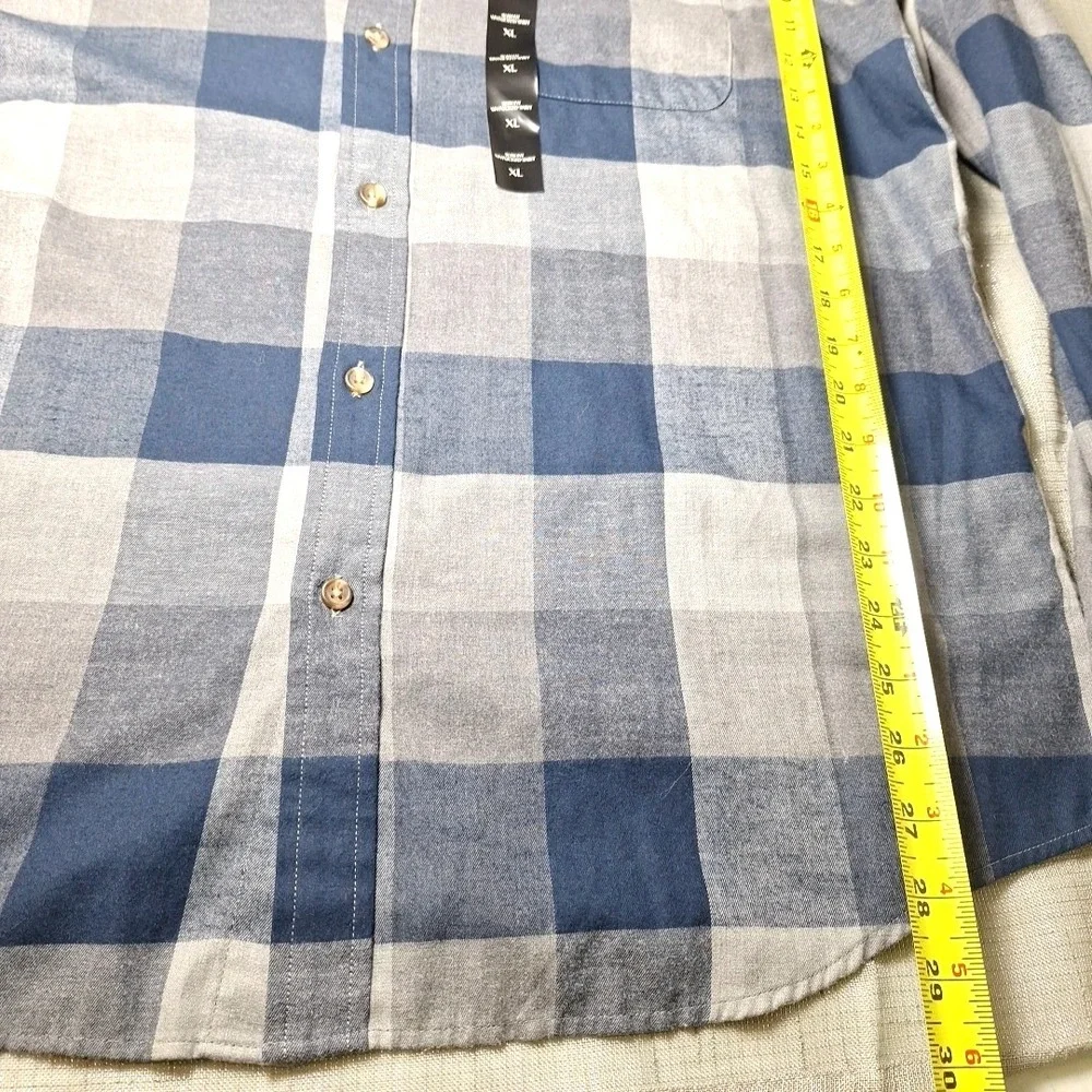 NEW Banana Republic XL Untucked Slim Fit Flannel Shirt Mens Blue Grey Plaid NOS